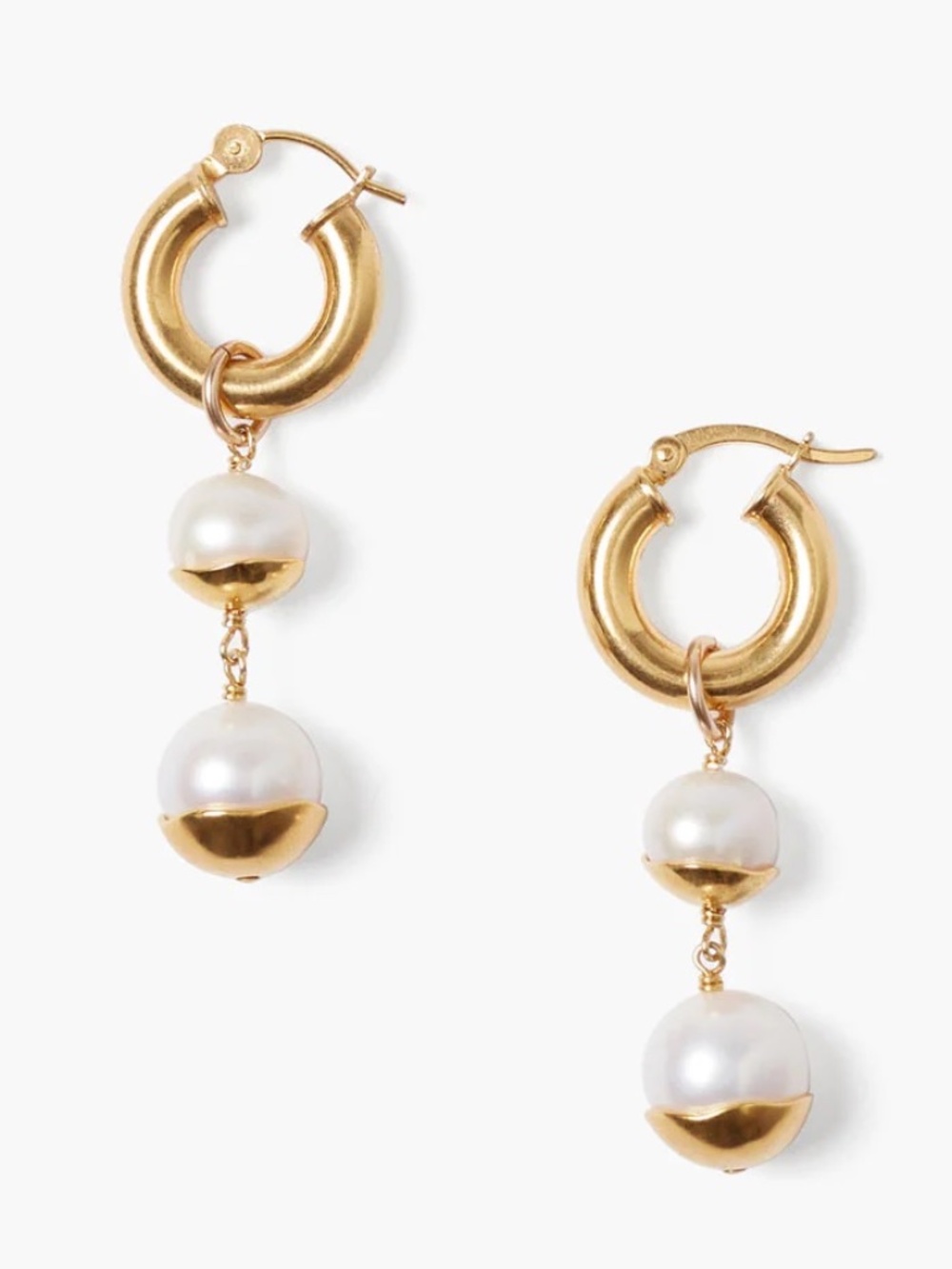 NWT Chan Luu - Gold Dipped Tiered White Pearl Hoop Earrings  $195.00